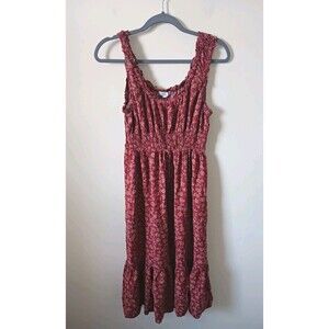 Patrons Of Peace Red Pink Floral Babydoll Midi Dress Sleeveless Boho Size M